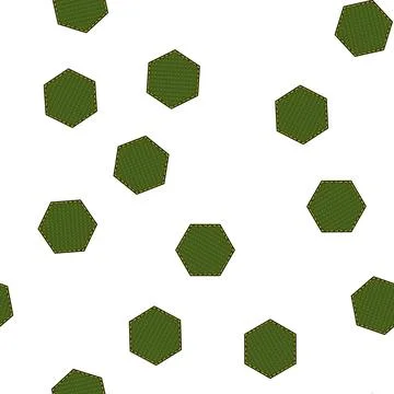 Pattern Green hexagon fabric patch with cross stitch pattern Stock Illustration