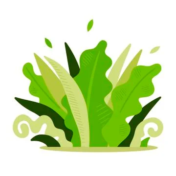 Pattern of green leaves of plants for the background. Bush with branches and 스톡 일러스트