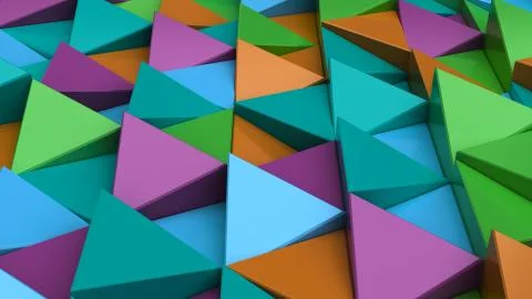 Pattern of green, orange, purple and blue triangle prisms Stock Illustration