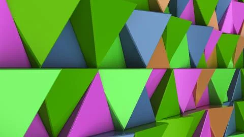 Pattern of green, orange, purple and blue triangle prisms Stock Illustration