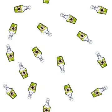 Pattern Green poison potion bottle with skull symbols Stock Illustration