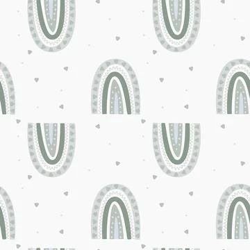 Pattern with green rainbows in boho style イラスト素材