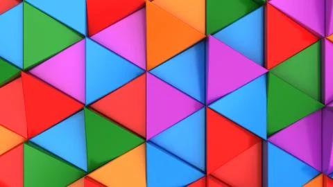 Pattern of green, red, purple and blue triangle prisms Stock Illustration