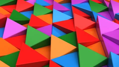 Pattern of green, red, purple and blue triangle prisms Stock Illustration