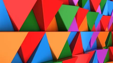 Pattern of green, red, purple and blue triangle prisms Stock Illustration