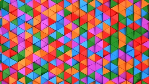 Pattern of green, red, purple and blue triangle prisms Stock Illustration