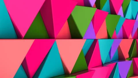 Pattern of green, red, purple and blue triangle prisms Stock Illustration