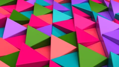 Pattern of green, red, purple and blue triangle prisms Stock Illustration