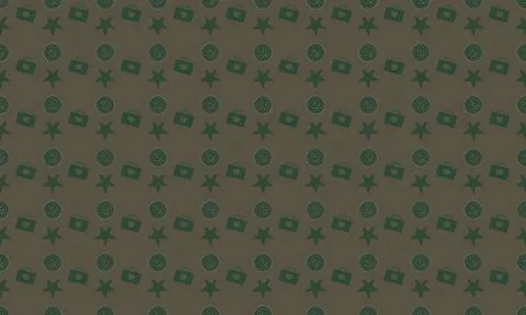Pattern of green stars and squares on dark background Stock Illustration