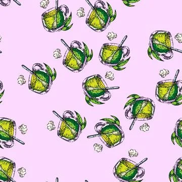 Pattern green tea sketch hand drawn 库存插图