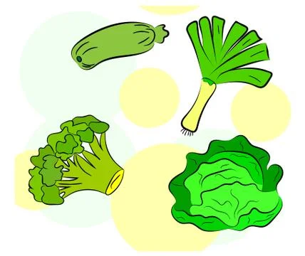 Pattern of green vegetables on a light background. Vector illustration. Stock Illustration