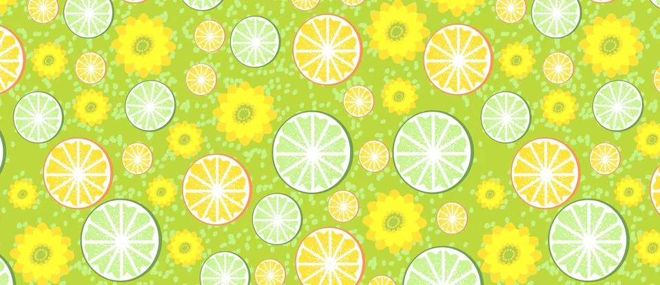 Pattern with green water with oranges and limes. Stock Illustration