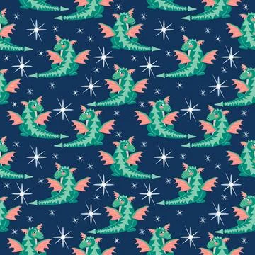 Pattern green winged dragon Illustrazione stock