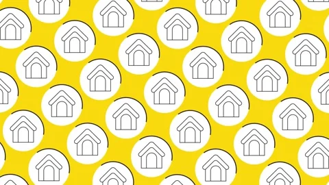 Pattern with grid of Dog house icon in white circle on a yellow background Stock Footage 173190086