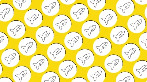 Pattern with grid of Fish icon in white circle on a yellow background Stock Footage 173190281