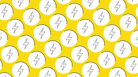 Pattern with grid of Lightning icon in white circle on a yellow background Stock Footage 173192306