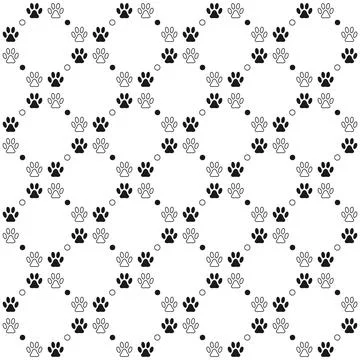 Pattern with grid of pet footprints and dots 스톡 일러스트