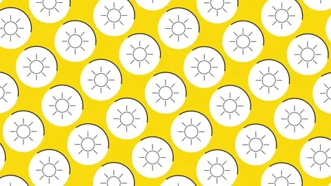 Pattern with grid of Sun icon in white circle on a yellow background Stock Footage 173191918