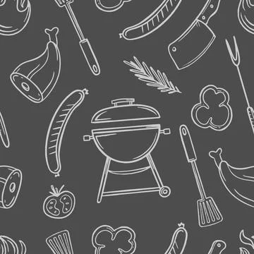 A pattern with grill and barbecue elements for the menu of a restaurant bar c Stock Illustration