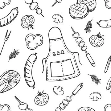 A pattern with grill and barbecue elements for the menu of a restaurant bar c Stock Illustration