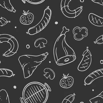 A pattern with grill and barbecue elements for the menu of a restaurant bar c Illustrazione stock