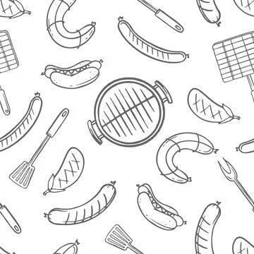 A pattern with grill and barbecue elements for the menu of a restaurant bar c Stock Illustration
