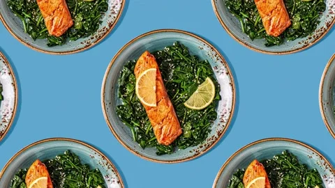 Pattern grilled salmon Stock Footage 153166597