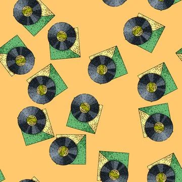 Pattern groove vynil record sketch hand drawn 库存插图