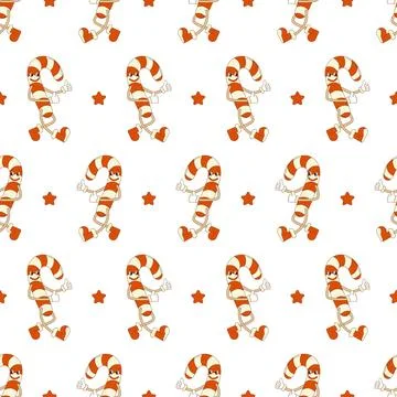 Pattern of groovy candy cane on a white background. Christmas illustration Stock Illustration