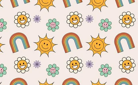 Pattern Groovy flower cartoon characters. Stock Illustration