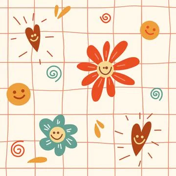 Pattern groovy trippy daisy Stock Illustration