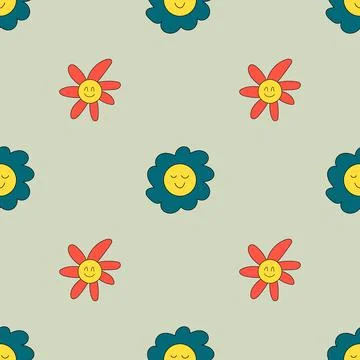 Pattern groovy trippy daisy Stock Illustration