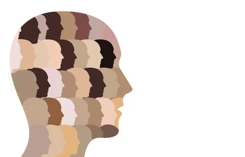 A pattern of a group of diverse people with different skin tones making up a  Ilustração Stock