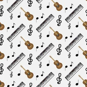 Pattern guitar synthesizer and notes Illustrazione stock