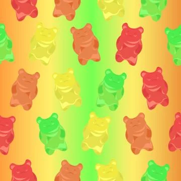 Pattern gummy bears on a colorful bright background. Children's, summer desig Stock Illustration
