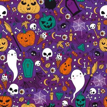 Pattern with Halloween drawings Stock Illustration