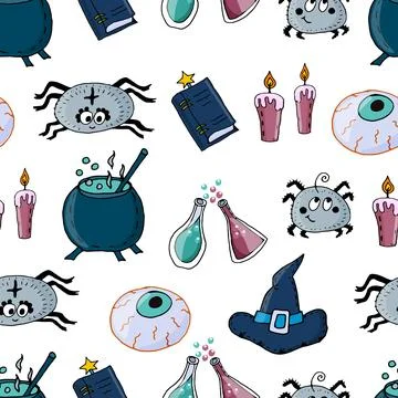 Pattern of Halloween elements on white Illustrazione stock