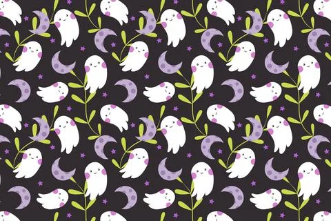 Pattern for halloween with funny ghosts, moon Illustrazione stock