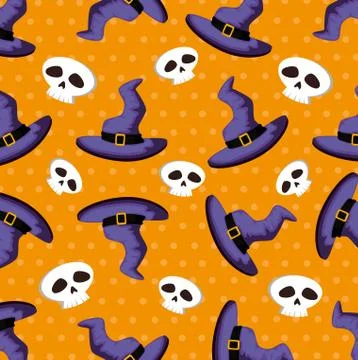 Pattern halloween of hats witch and skulls Illustrazione stock