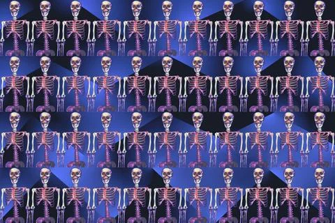Pattern of Halloween skeletons on dark blue backdrop Stock Illustration