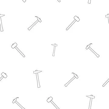 Pattern of hammer with wooden handle in line style. On a white background. Tools Stock Illustration