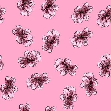 Pattern hanami sakura sketch hand drawn Stock Illustration