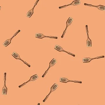 Pattern Hand drawing kitchen wooden spatula cooking utensil Stock Illustration