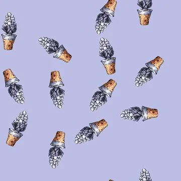 Pattern Hand drawing plant in pot black line art Stock Illustration