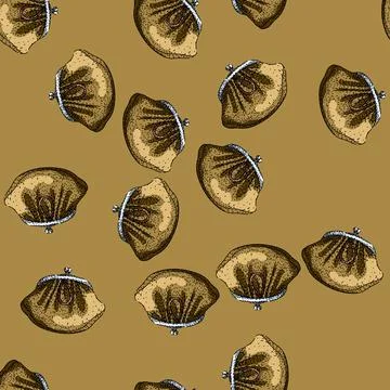 Pattern Hand drawing retro style money coin purse Stock Illustration