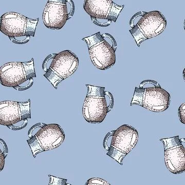 Pattern Hand drawing traditional jug pouring refreshing beverage Stock Illustration