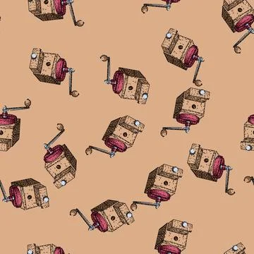 Pattern Hand drawing vintage manual coffee grinder preparing fresh coffee bea Stock Illustration