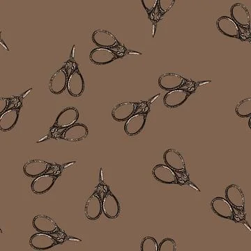 Pattern Hand drawing vintage style antique decorative scissors Ilustração Stock