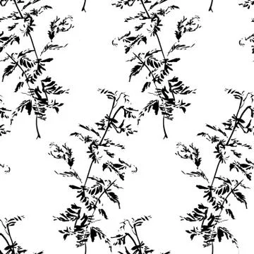 Pattern hand drawing watercolor black anemone flowers and leaves ornament Stock Illustration