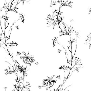 Pattern hand drawing watercolor black anemone flowers and leaves ornament Stock Illustration